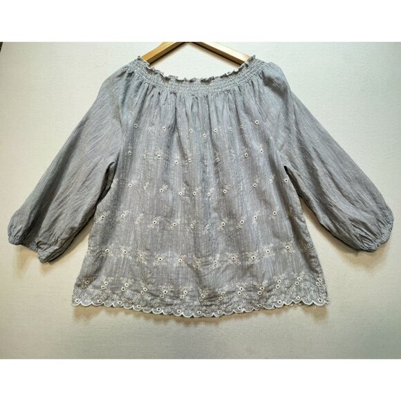 Gap Women Eyelet Off-Shoulder Peasant Blouse Large Gray Embroidered Boho Top Y2K - Picture 12 of 13